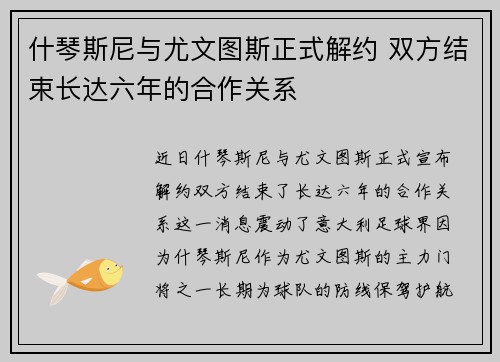 什琴斯尼与尤文图斯正式解约 双方结束长达六年的合作关系 什琴斯尼与尤文图斯正式解约 双方结束长达六年的合作关系