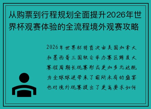从购票到行程规划全面提升2026年世界杯观赛体验的全流程境外观赛攻略